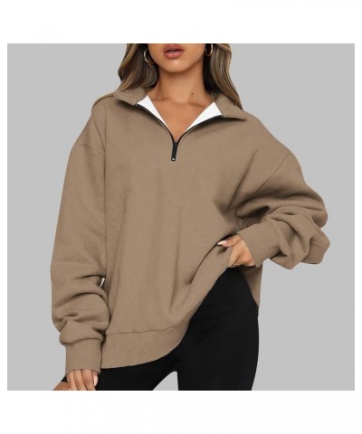 Womens Fall Fashion 2023 Quarter Zip Long Sleeve Sweatshirt Solid Color Loose Trendy Pullover Sweatshirts Clothing Brown 13 $...