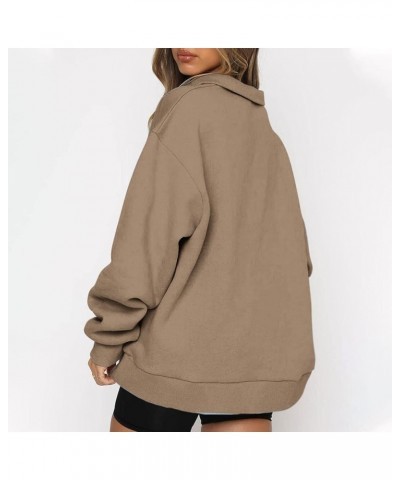 Womens Fall Fashion 2023 Quarter Zip Long Sleeve Sweatshirt Solid Color Loose Trendy Pullover Sweatshirts Clothing Brown 13 $...