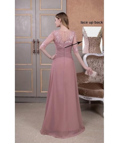 Mother of The Bride Dresses Laces Appliques 3/4 Sleeve Chiffon Ruched Formal Evening Gown for Wedding Blue $46.79 Dresses