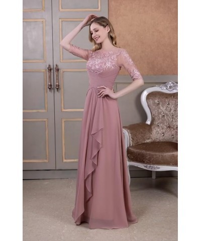 Mother of The Bride Dresses Laces Appliques 3/4 Sleeve Chiffon Ruched Formal Evening Gown for Wedding Blue $46.79 Dresses