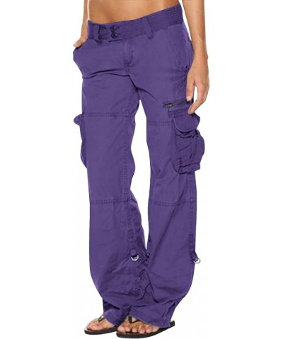 Womens Summer Cargo Pants High Waisted Travel Tactical Pants Streetwear Relaxed Fit Wide Leg Jogger Pants with Pocket 6purple...