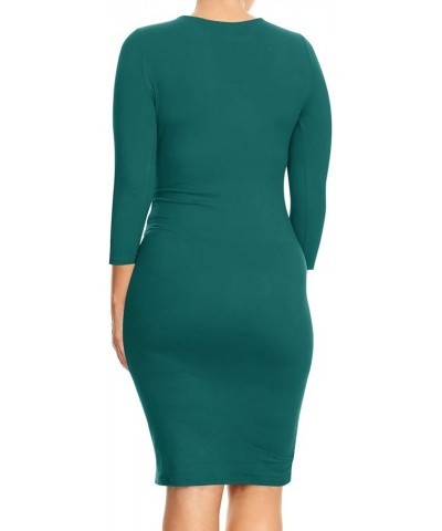 Women's Plus Size Comfy Stretch Crew Neck 3/4 Sleeves Solid Slim Fit Bodycon Midi Dress Mdr00927 Hunter Green $11.63 Dresses