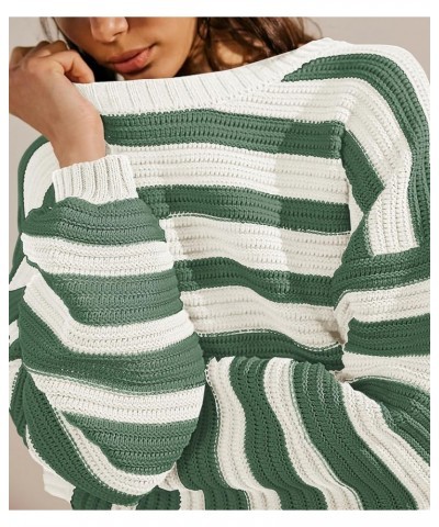 Women Striped Sweater Oversized Long Sleeve Crew Neck Ribbed Knit 2023 Pullover Sweater Tops for Fall Winter Striped Green $2...