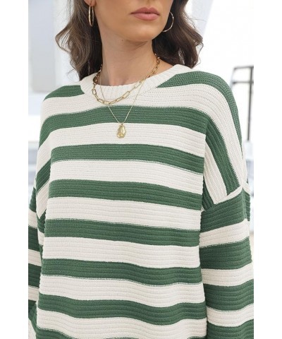 Women Striped Sweater Oversized Long Sleeve Crew Neck Ribbed Knit 2023 Pullover Sweater Tops for Fall Winter Striped Green $2...