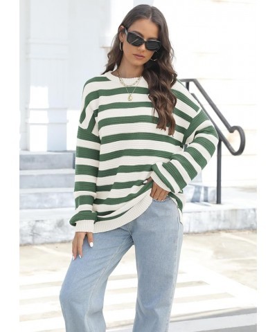 Women Striped Sweater Oversized Long Sleeve Crew Neck Ribbed Knit 2023 Pullover Sweater Tops for Fall Winter Striped Green $2...