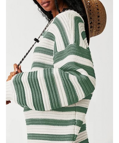 Women Striped Sweater Oversized Long Sleeve Crew Neck Ribbed Knit 2023 Pullover Sweater Tops for Fall Winter Striped Green $2...