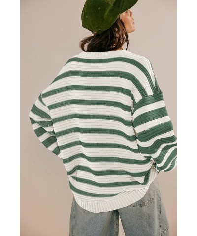 Women Striped Sweater Oversized Long Sleeve Crew Neck Ribbed Knit 2023 Pullover Sweater Tops for Fall Winter Striped Green $2...