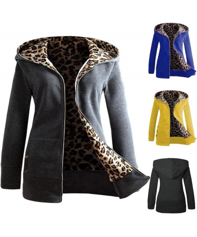 Womens Warm Faux Coat Jacket Hooded Jackets Winter Leopard Long Sleeve Outerwear Work Office Blazers Small Dark Gray_0 $13.55...