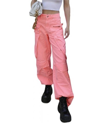 Women Y2K Baggy Cargo Pants Low Waist Straight Wide Leg Pants Vintage Ripped Jeans Streetwear H-pink $9.66 Jeans