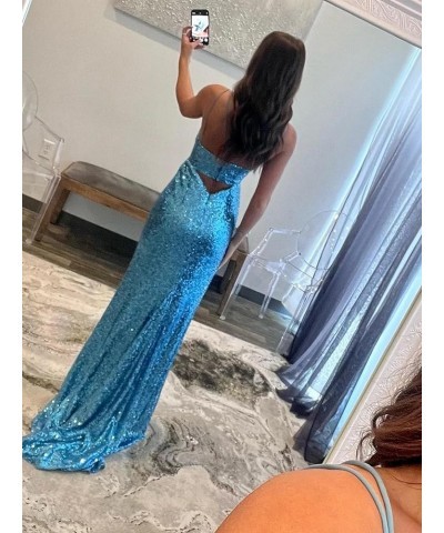 Mermaid Sequin Prom Dresses Long Slit Sparkly Formal Evening Dress for Women Ball Gown Purple $39.60 Dresses