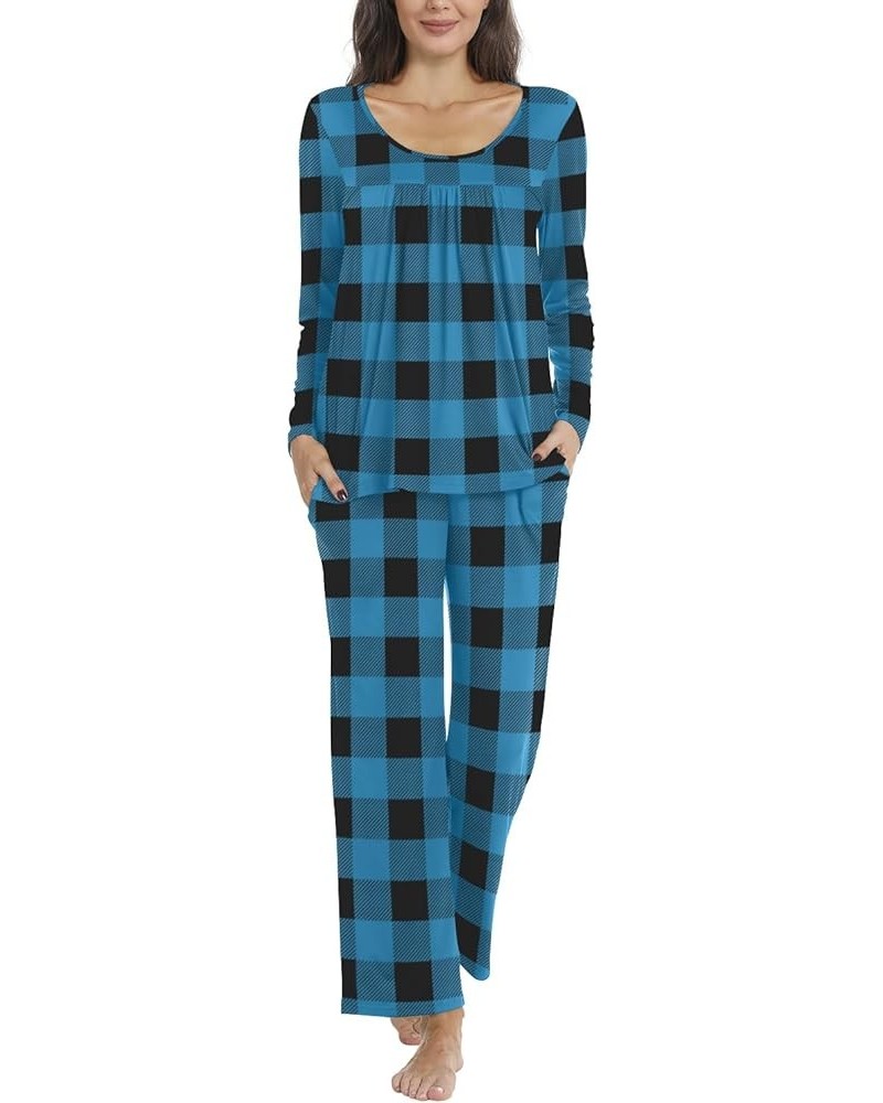 Women's Fall Pajama Sets, 2 Piece Lounge Sleepwear Ladies Pjs Sets with Pockets 09 Blue Check $16.32 Sleep & Lounge