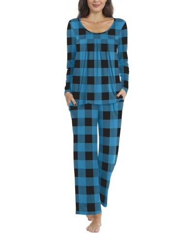 Women's Fall Pajama Sets, 2 Piece Lounge Sleepwear Ladies Pjs Sets with Pockets 09 Blue Check $16.32 Sleep & Lounge