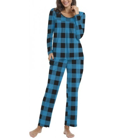 Women's Fall Pajama Sets, 2 Piece Lounge Sleepwear Ladies Pjs Sets with Pockets 09 Blue Check $16.32 Sleep & Lounge