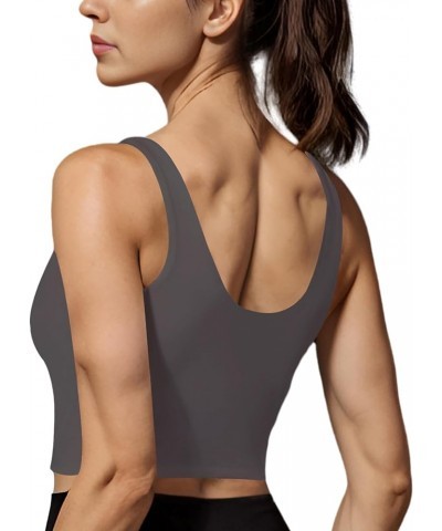 Sports Bra Longline Zip Front Closure Workout Tops Yoga Crop Tank Top with Built in Bra for Women Charcoal Grey $15.37 Active...