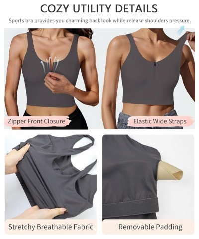 Sports Bra Longline Zip Front Closure Workout Tops Yoga Crop Tank Top with Built in Bra for Women Charcoal Grey $15.37 Active...