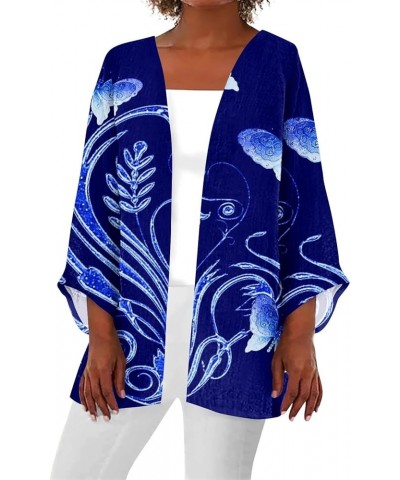 Kimonos for Women Casual 3/4 Sleeve Print Dressy Jacket Trendy Flowy Casual Loose Resort Wear Open Front Cardigan 1-blue $5.6...