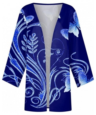 Kimonos for Women Casual 3/4 Sleeve Print Dressy Jacket Trendy Flowy Casual Loose Resort Wear Open Front Cardigan 1-blue $5.6...