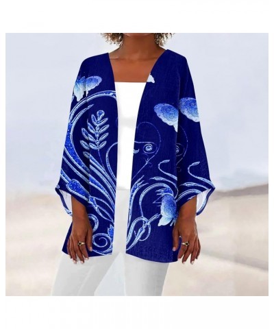 Kimonos for Women Casual 3/4 Sleeve Print Dressy Jacket Trendy Flowy Casual Loose Resort Wear Open Front Cardigan 1-blue $5.6...