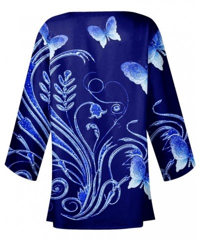 Kimonos for Women Casual 3/4 Sleeve Print Dressy Jacket Trendy Flowy Casual Loose Resort Wear Open Front Cardigan 1-blue $5.6...