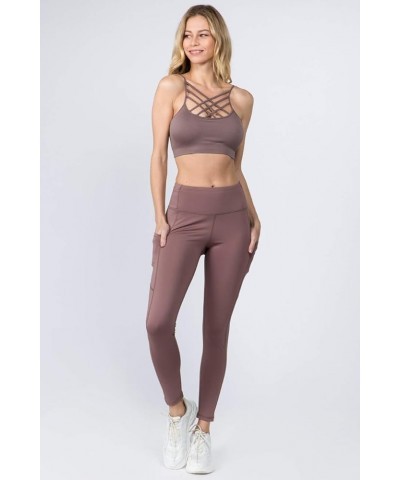 Women's Jogging Pants High Waist Lattice Ankle Cutout Workout Leggings with Pockets Long Smoky Mauve $10.49 Activewear