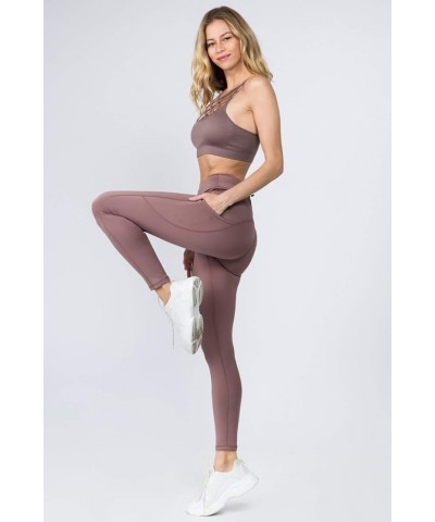 Women's Jogging Pants High Waist Lattice Ankle Cutout Workout Leggings with Pockets Long Smoky Mauve $10.49 Activewear