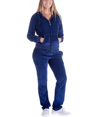 Womens 2 Piece Outfits Velour Tracksuits Long Sleeve Sports Sweatsuits Jogging Velvet Lounge Set Navy $20.24 Activewear