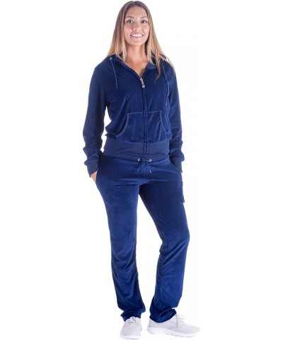 Womens 2 Piece Outfits Velour Tracksuits Long Sleeve Sports Sweatsuits Jogging Velvet Lounge Set Navy $20.24 Activewear