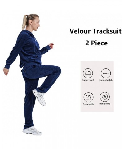 Womens 2 Piece Outfits Velour Tracksuits Long Sleeve Sports Sweatsuits Jogging Velvet Lounge Set Navy $20.24 Activewear