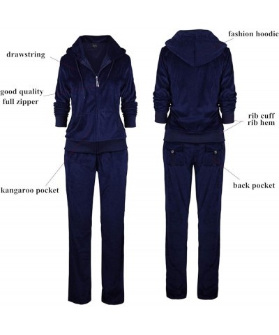 Womens 2 Piece Outfits Velour Tracksuits Long Sleeve Sports Sweatsuits Jogging Velvet Lounge Set Navy $20.24 Activewear