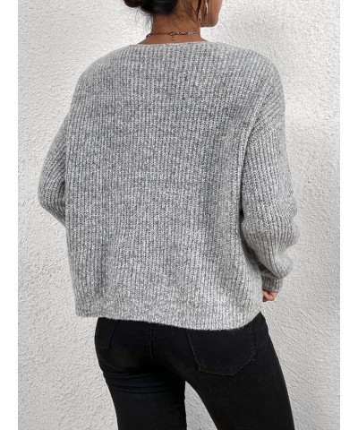 Women's V Neck Sweater Long Sleeve Drop Shoulder Ribbed Knit Oversized Pullovers Tops Light Grey $15.17 Sweaters