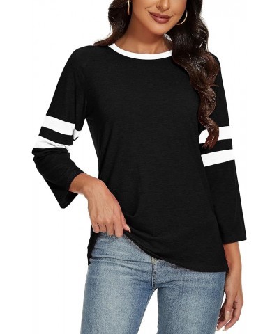 Womens 3/4 Sleeve Striped Shirt Baseball T-Shirts Round Neck Patchwork Casual Trendy Blouses 03-black $12.97 T-Shirts