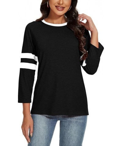 Womens 3/4 Sleeve Striped Shirt Baseball T-Shirts Round Neck Patchwork Casual Trendy Blouses 03-black $12.97 T-Shirts