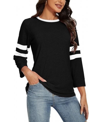 Womens 3/4 Sleeve Striped Shirt Baseball T-Shirts Round Neck Patchwork Casual Trendy Blouses 03-black $12.97 T-Shirts