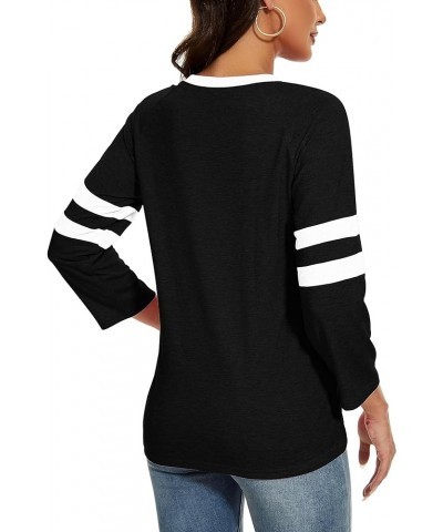 Womens 3/4 Sleeve Striped Shirt Baseball T-Shirts Round Neck Patchwork Casual Trendy Blouses 03-black $12.97 T-Shirts