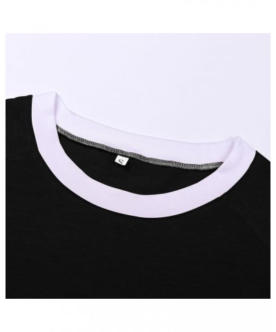 Womens 3/4 Sleeve Striped Shirt Baseball T-Shirts Round Neck Patchwork Casual Trendy Blouses 03-black $12.97 T-Shirts