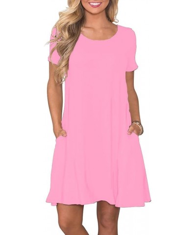 Women's Summer Casual T Shirt Dresses Short Sleeve Swing Dress with Pockets 1 Pink $16.05 Dresses