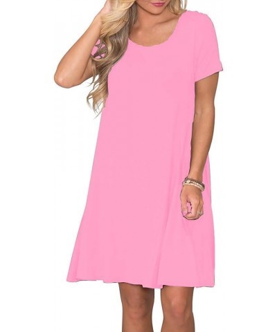 Women's Summer Casual T Shirt Dresses Short Sleeve Swing Dress with Pockets 1 Pink $16.05 Dresses