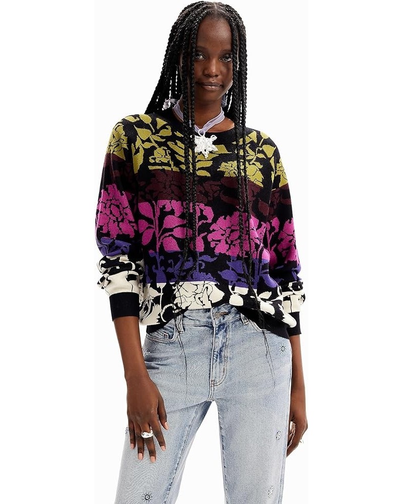 Women's Floral Jacquard Pullover Black $37.61 Sweaters