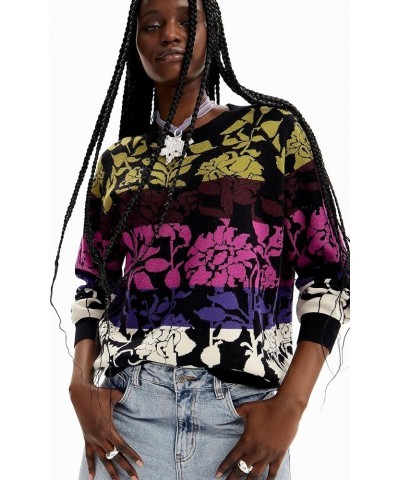 Women's Floral Jacquard Pullover Black $37.61 Sweaters