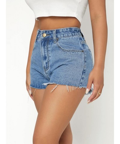 Women's Casual High Waist Ripped Frayed Hem Denim Shorts Blue $16.63 Shorts