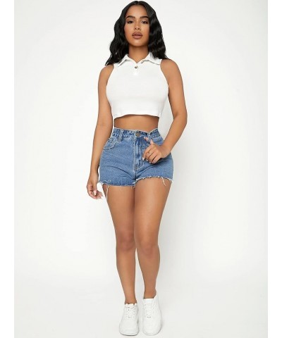 Women's Casual High Waist Ripped Frayed Hem Denim Shorts Blue $16.63 Shorts