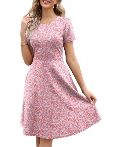 Women's Elegant Vintage Cotton Casual Floral Print Work Party A-Line Swing Dress with Pockets 162 Pink White $20.13 Dresses