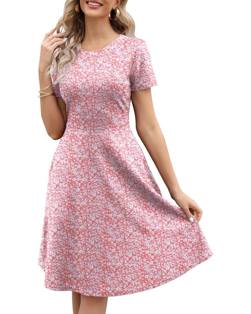 Women's Elegant Vintage Cotton Casual Floral Print Work Party A-Line Swing Dress with Pockets 162 Pink White $20.13 Dresses