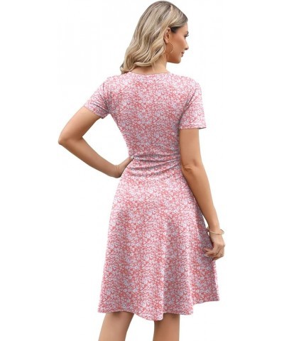 Women's Elegant Vintage Cotton Casual Floral Print Work Party A-Line Swing Dress with Pockets 162 Pink White $20.13 Dresses