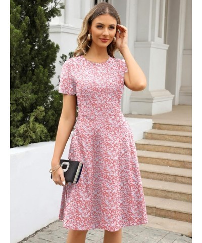 Women's Elegant Vintage Cotton Casual Floral Print Work Party A-Line Swing Dress with Pockets 162 Pink White $20.13 Dresses