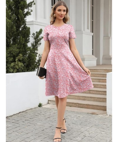 Women's Elegant Vintage Cotton Casual Floral Print Work Party A-Line Swing Dress with Pockets 162 Pink White $20.13 Dresses