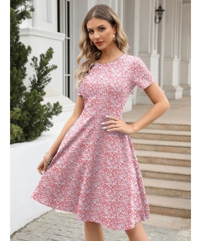 Women's Elegant Vintage Cotton Casual Floral Print Work Party A-Line Swing Dress with Pockets 162 Pink White $20.13 Dresses