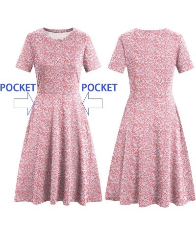 Women's Elegant Vintage Cotton Casual Floral Print Work Party A-Line Swing Dress with Pockets 162 Pink White $20.13 Dresses