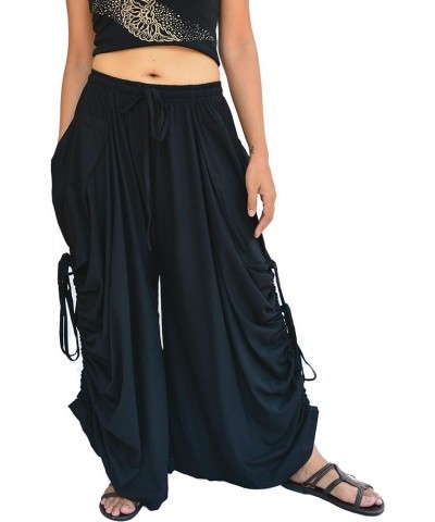 Women's Harem Pants Palazzo Dhoti Pants Lounge Trousers, Convertible to a Skirt 2 Pockets Cotton Black $25.96 Activewear