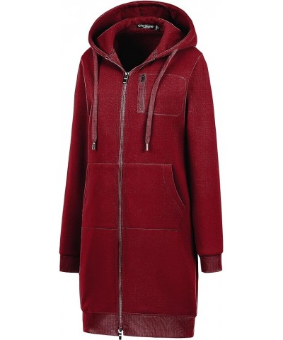 Women's Plus Size Casual Zip Up Hoodie Long Tunic Sweatshirts Fleece Jackets Wine Red $28.59 Hoodies & Sweatshirts